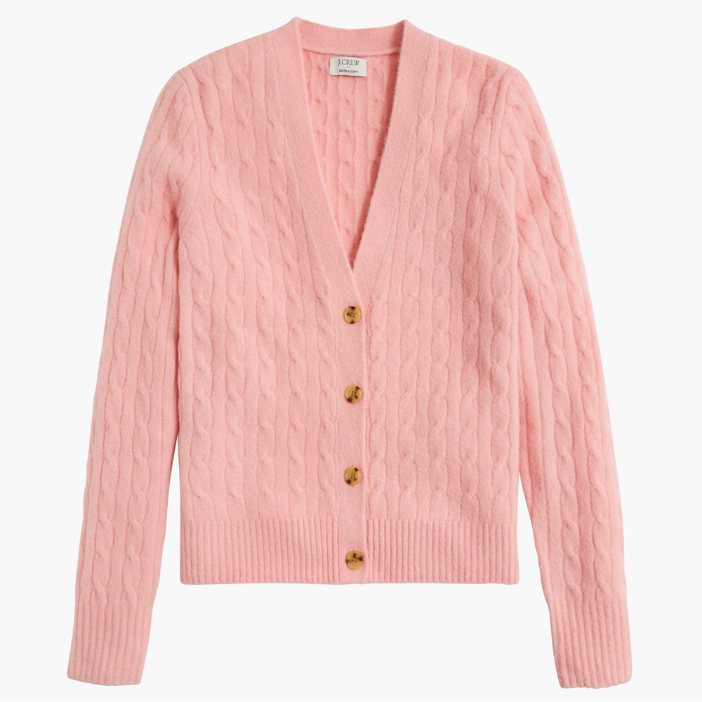 *NWT* J. Crew Cable-Knit Cardigan Sweater in Extra-Soft Yarn/Wool Blend, Pink